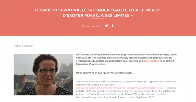 Interview – Élisabeth Ferro-Vallé : « L’index Égalité F/H a le mérite d’exister mais il a ses limites »
