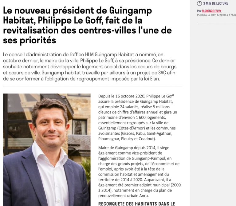 Le nouveau président de Guingamp Habitat, Philippe Le Goff, fait de la revitalisation des centres-villes l&rsquo;une de ses priorités