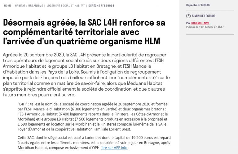 Désormais agréée, la SAC L4H renforce sa complémentarité territoriale avec l’arrivée d’un quatrième organisme HLM