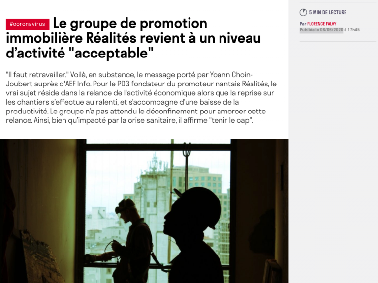 Le groupe de promotion immobilière Réalités revient à un niveau d’activité « acceptable »
