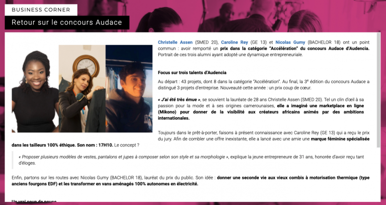 Focus sur trois talents d’Audencia